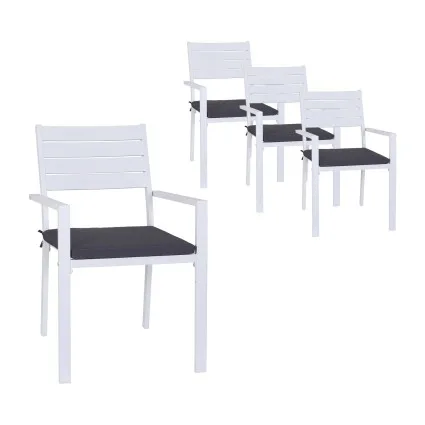 Gardeon 4 Piece Outdoor Dining Chairs Stackable Powder-Coated Aluminium Set White with Removable Cushion Covers