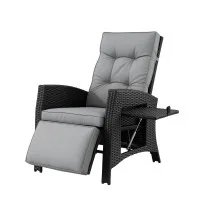 Gardeon Outdoor Recliner Chair with Adjustable Backrest Footrest and Side Table Black Wicker Patio Lounger