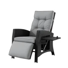 Gardeon Outdoor Recliner Chair with Adjustable Backrest Footrest and Side Table Black Wicker Patio Lounger
