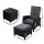Gardeon 3PC Recliner Set: Black Wicker Outdoor Furniture with Adjustable Backrest, Ottoman, & Tempered Glass Table