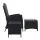 Gardeon 3PC Recliner Set: Black Wicker Outdoor Furniture with Adjustable Backrest, Ottoman, & Tempered Glass Table