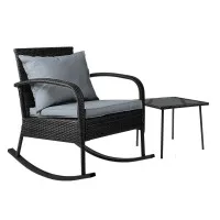 Gardeon 2PC Rocking Chair & Table Set: Weather-Resistant Wicker Furniture with Cushions, Tempered Glass, UV Protection