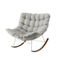 Gardeon Papasan Rocking Chair Recliner Outdoor Indoor Patio Garden Steel Frame Beige Cushion 160kg Capacity
