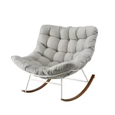 Gardeon Papasan Rocking Chair Recliner Outdoor Indoor Patio Garden Steel Frame Beige Cushion 160kg Capacity