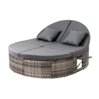 Gardeon Outdoor Daybed Sun Lounge - Adjustable Backrests, Weather-Resistant PE Rattan, Retractable Trays, 197x140x120cm