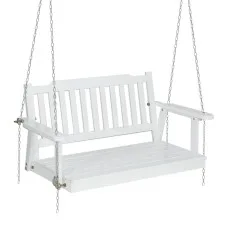Gardeon Wooden Porch Swing Chair - White Fir Wood 2-Seater with Heavy-Duty Chain, Indoor/Outdoor Use, 300kg Capacity