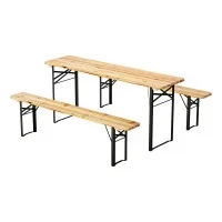 Gardeon 3pc Outdoor Furniture Set - Fir Wood Table & Benches, Rust-Resistant, Foldable, Seats 6, 1-Year Warranty