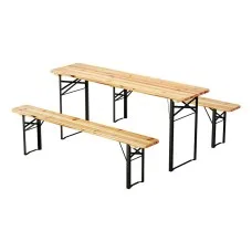 Gardeon 3pc Outdoor Furniture Set - Fir Wood Table & Benches, Rust-Resistant, Foldable, Seats 6, 1-Year Warranty