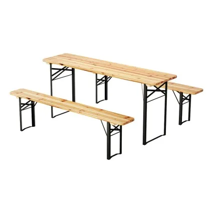 Gardeon 3pc Outdoor Furniture Set - Fir Wood Table & Benches, Rust-Resistant, Foldable, Seats 6, 1-Year Warranty