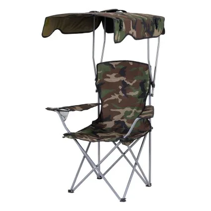 Weisshorn Portable Folding Camping Chair with Built-in Canopy 120KG Lightweight Outdoor Seat Army Green