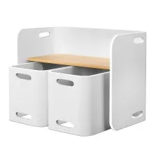 Keezi 3PCS Kids Table and Chairs Set, Multi-functional, Birch Plywood, 50kg Capacity, Child-Safe, White/Nature Finish