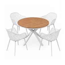 Gardeon 5 Piece Outdoor Dining Set WPC Table Aluminium Alloy Frame 4 PP Chairs White 5PC Dining Set Patio