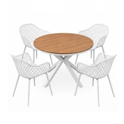 Gardeon 5 Piece Outdoor Dining Set WPC Table Aluminium Alloy Frame 4 PP Chairs White 5PC Dining Set Patio