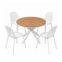 Gardeon 5 Piece Outdoor Dining Set White WPC Table Aluminium Frame 4 PP Chairs Weather Resistant Patio