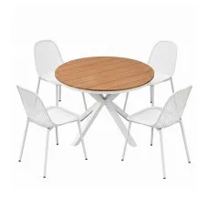 Gardeon 5 Piece Outdoor Dining Set White WPC Table Aluminium Frame 4 PP Chairs Weather Resistant Patio