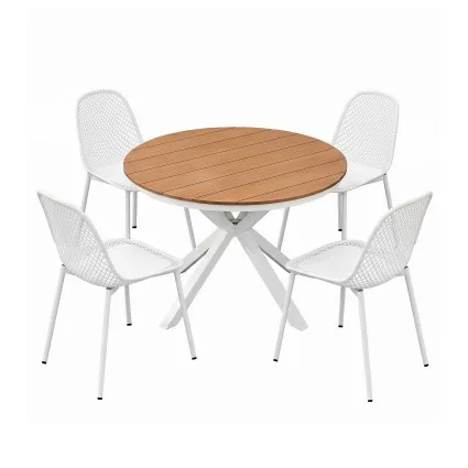 Gardeon 5 Piece Outdoor Dining Set White WPC Table Aluminium Frame 4 PP Chairs Weather Resistant Patio