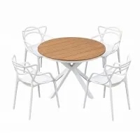 Gardeon 5 Piece Outdoor Dining Set with WPC Tabletop and 4 Stackable PP Chairs White Patio Furniture