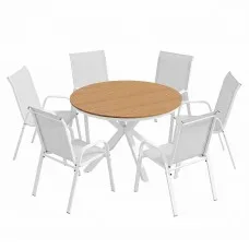 Gardeon 7PCS Outdoor Dining Set with WPC Tabletop and 6 Stackable Textilene Chairs Seats 6 Adults White