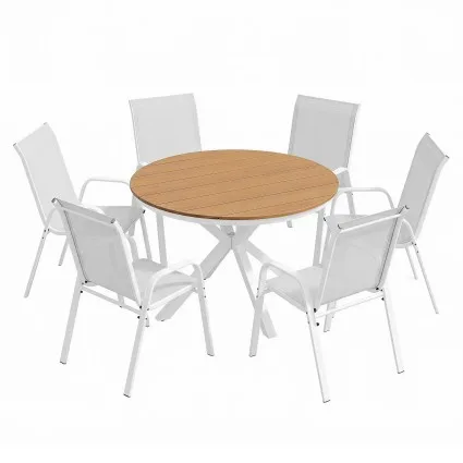 Gardeon 7PCS Outdoor Dining Set with WPC Tabletop and 6 Stackable Textilene Chairs Seats 6 Adults White