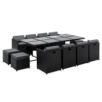 Gardeon Hayman 13-Piece Outdoor Dining Set, Wicker Chairs, Tempered Glass Table, with Cushions & Covers, Black