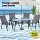 Gardeon 5PC Outdoor Dining Set: Steel Frame, 140x80cm Tempered Glass Table, Stackable Grey Chairs, All-Weather Comfort