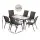 Gardeon 7 Piece Outdoor Dining Set Black—Steel Frame, Tempered Glass Table, Stackable Chairs, Weather-Resistant