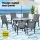 Gardeon 7 Piece Outdoor Dining Set Grey—Steel Frame, Tempered Glass Table, Stackable Chairs, Weatherproof, 140cm
