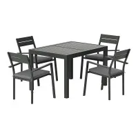 Gardeon 5-Piece Extendable Outdoor Dining Set - Black Aluminium, Seats 4-6, Weather-Resistant Cushions, Easy Assembly