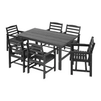Gardeon 7 Piece Outdoor Dining Set HDPE Table and Chairs, Black, 156cm Table, Garden Furniture