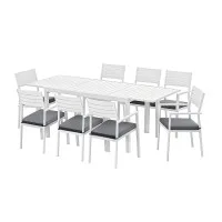 Gardeon 9-Piece Outdoor Dining Set with Extendable Aluminium Table, 8 Chairs and Grey Cushions White
