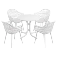 Gardeon 5-Piece Outdoor Dining Set with 80cm Foldable Table and 4 Lightweight PP Chairs White Patio Garden