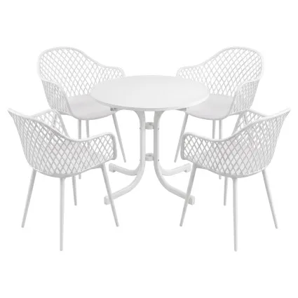 Gardeon 5-Piece Outdoor Dining Set with 80cm Foldable Table and 4 Lightweight PP Chairs White Patio Garden