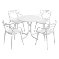 Gardeon 5-Piece Outdoor Dining Set with 80cm Folding Table and Stackable Chairs White Patio Furniture Seats 4