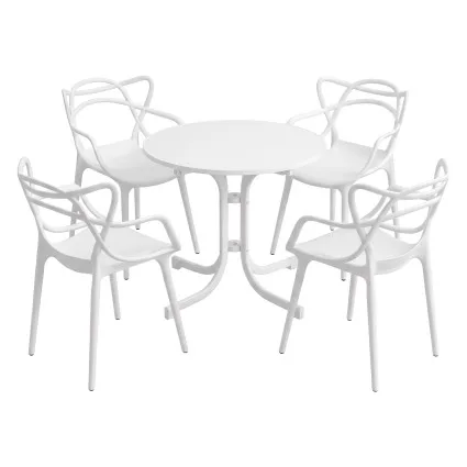 Gardeon 5-Piece Outdoor Dining Set with 80cm Folding Table and Stackable Chairs White Patio Furniture Seats 4