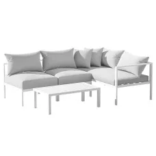 Gardeon 4-Seater Outdoor Aluminium Sofa Set with Coffee Table Grey UV Water Resistant Cushions 10cm High-Density