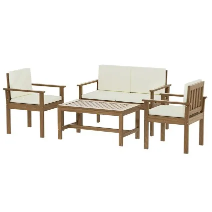 Gardeon 4-Piece Outdoor Sofa Set - Solid Acacia Wood, Water & UV-Resistant Cushions, 4-Seater, Easy Assembly