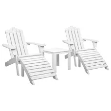 Gardeon 5PC White Adirondack Patio Set: Fir Wood Chairs, Table & Footstools - UV-Resistant, Eco-Friendly, Easy Assembly