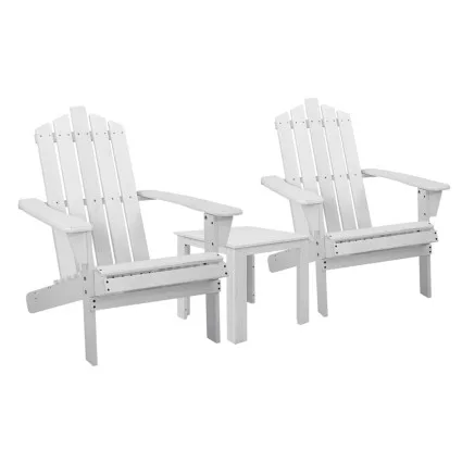 Gardeon 3PC Adirondack Chair Set - White Canadian Hemlock Wood, Eco-Friendly Finish, Sturdy Design, Easy Assembly