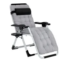 Gardeon Sun Lounge Folding Zero Gravity Chair, Steel Frame, Textilene Seat, Adjustable Recline, Cup Holder, Black