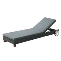 Gardeon Black Wicker Sun Lounge with Wheels - Adjustable Aluminium Frame, UV & Water-Resistant, 185x60cm, 120kg Capacity