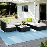 Gardeon 8-Piece Wicker Outdoor Sofa Set with UV-Resistant Cushions and Water-Resistant Cover, Black/Beige, Easy Assembly