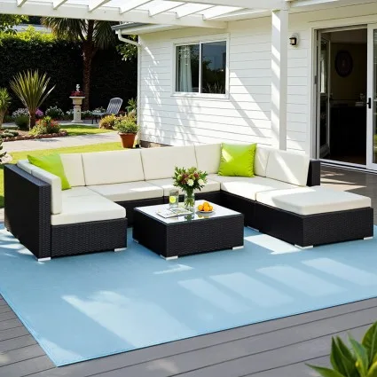 Gardeon 8-Piece Wicker Outdoor Sofa Set with UV-Resistant Cushions and Water-Resistant Cover, Black/Beige, Easy Assembly