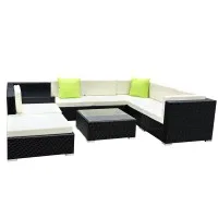 Gardeon 9-Piece Outdoor Sofa Set - UV-Resistant Wicker & Heavy-Duty Aluminium Frame with Removable Cushion Covers