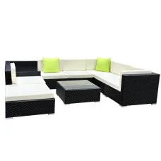 Gardeon 9-Piece Outdoor Sofa Set - UV-Resistant Wicker & Heavy-Duty Aluminium Frame with Removable Cushion Covers