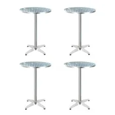 Gardeon Set of 4 Adjustable Outdoor Bar Tables - Stainless Steel Top, Aluminium Base, 70/110cm Heights, Foldable Design