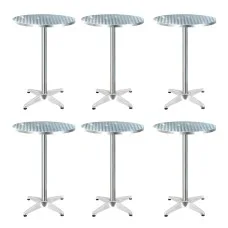 Gardeon Set of 6 Outdoor Bar Tables: Adjustable 70/110CM, Stainless Steel Top, Foldable & Portable, Modern Silver Finish