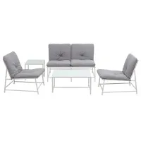 Gardeon 5-Piece Outdoor Sofa Set with Cushions and Glass Tables White Grey