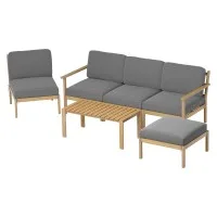 Gardeon 5-Seater Outdoor Wooden Sofa Set 6 Piece Lounge Setting with Coffee Table, Water-Resistant Cushions, Oak Finish
