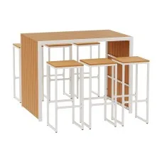 Gardeon 7-Piece Outdoor Bar Set - 6 Seater Patio Bistro with Wood Composite Table & Steel Frame, Easy Assembly