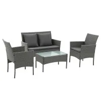 Gardeon 4-Piece Outdoor Sofa Set with Rattan Furniture and Cushions Grey